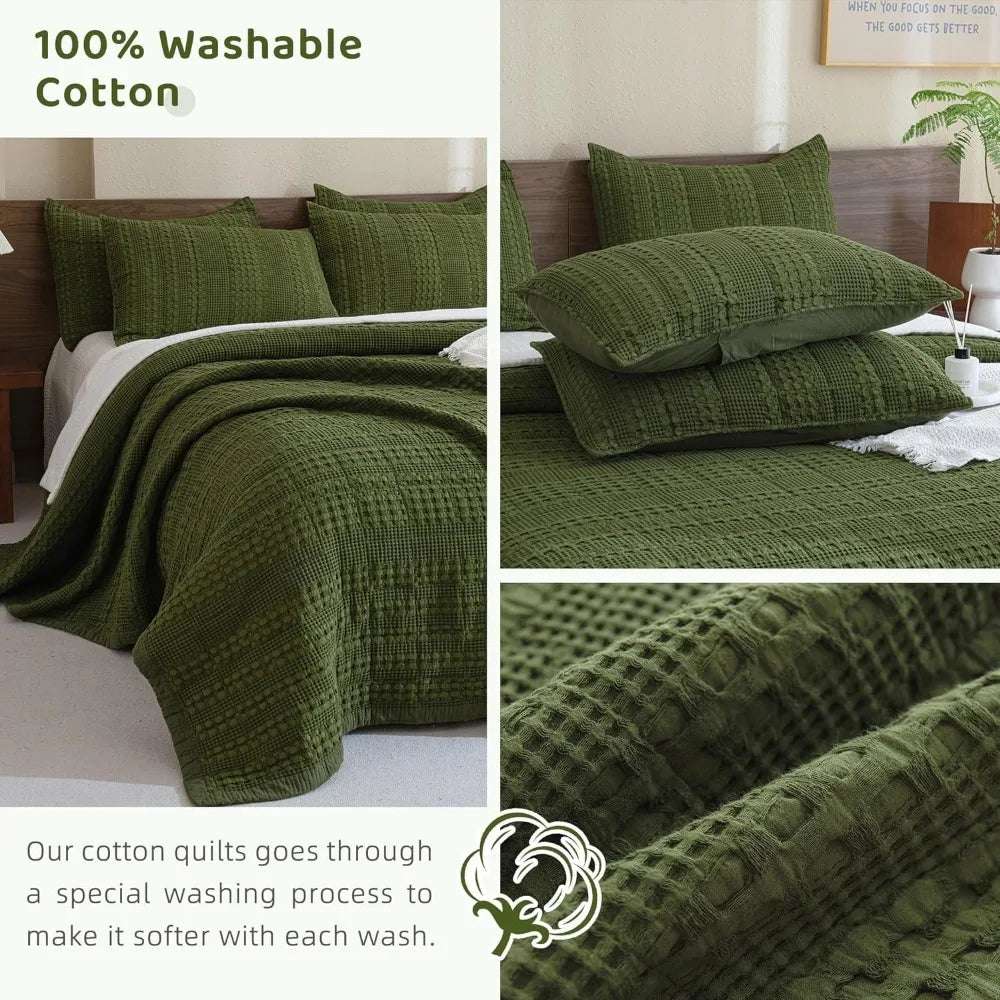 The Olive Retreat Waffle Quilt Coverlet Set