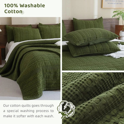 The Olive Retreat Waffle Quilt Coverlet Set