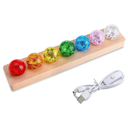 7 Chakra Healing Balls with LED Wooden Stand