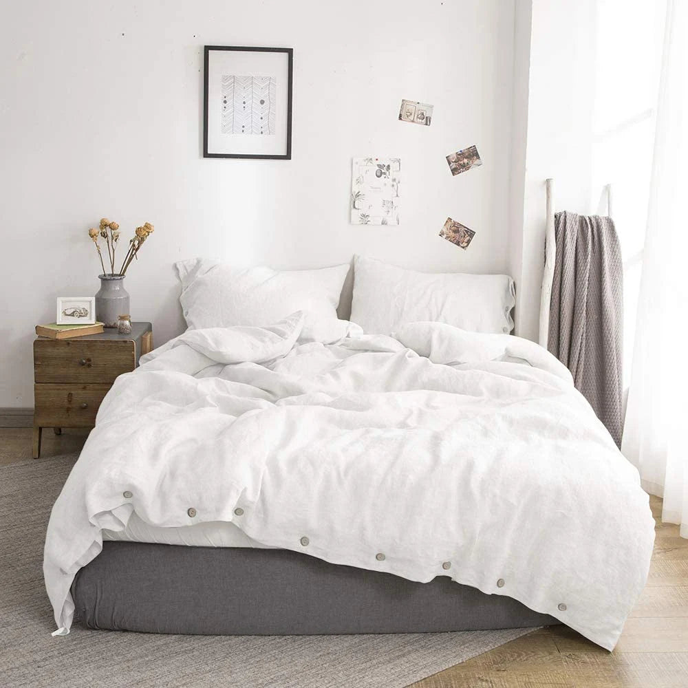 OEKO-TEX 100% Linen  Bedding Set with Coconut Button