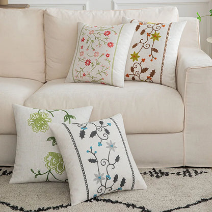 Floral Vine Embroidered Cushion Throw Pillow Cover