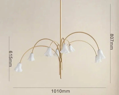 Chandelier with dimensions on a beige background