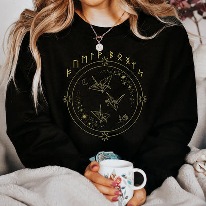 Celestial Origami Cranes Rune Sweatshirt