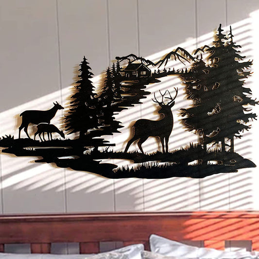 Deer Forest Hollow Out Metal Wall Art