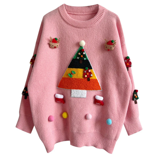 Whimsical Pom-Pom Christmas Sweater