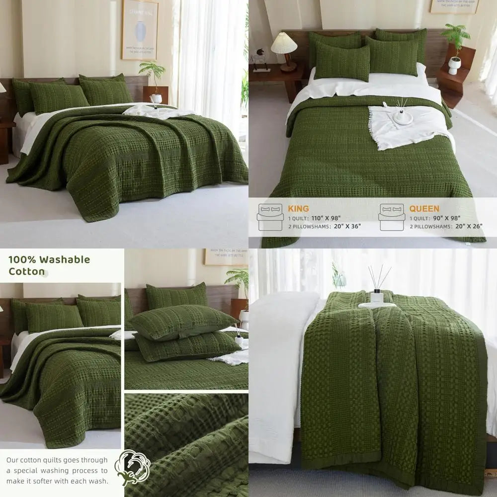 The Olive Retreat Waffle Quilt Coverlet Set