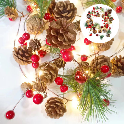 Pinecone Berry Christmas Garland with Pre-Installed Lights