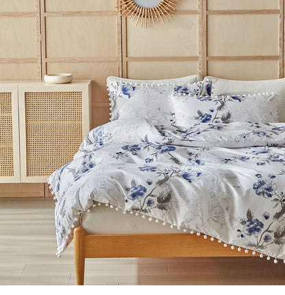 Moonlit Blossom Pom-Pom Duvet Set