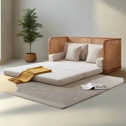 Nordic Foldable Rattan Sofa Bed