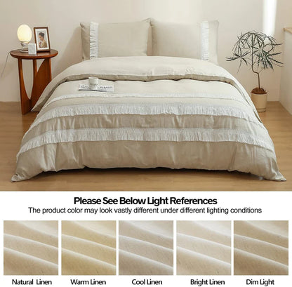 Ivory Drift Tassel Linen Duvet Set