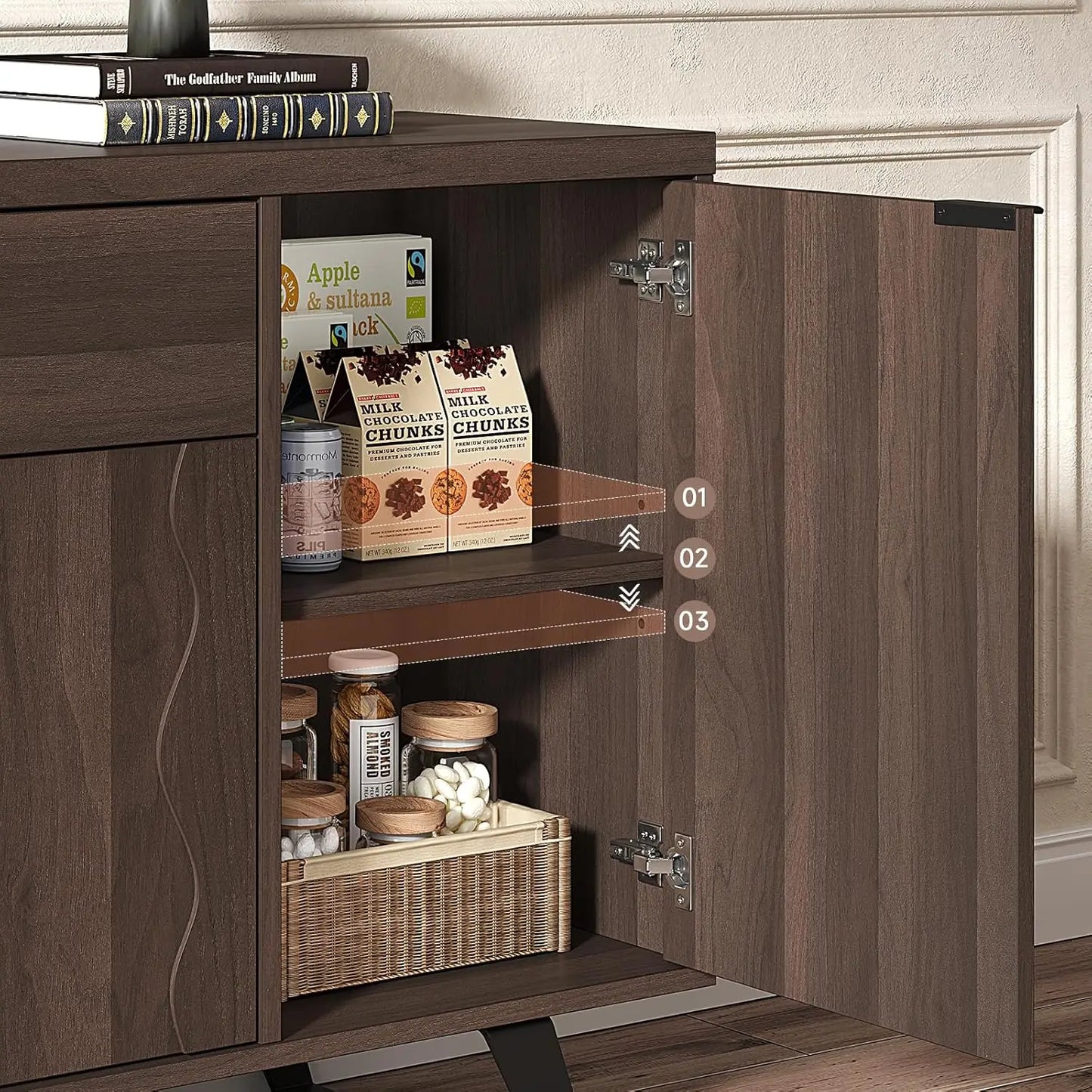 RoyalCraft WaveLine Mid-Century Sideboard Buffet Cabinet