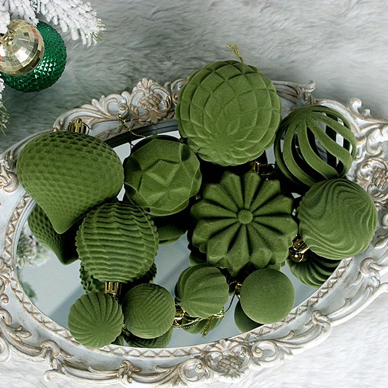 48pcs Velvet Christmas Ornaments Set