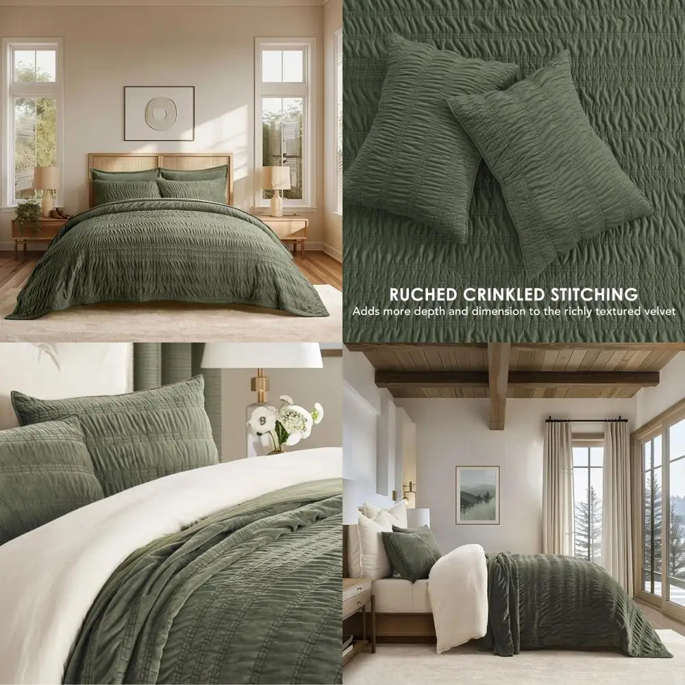 Verdant Crinkle Velvet Quilt Set