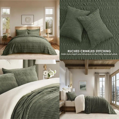 Verdant Crinkle Velvet Quilt Set
