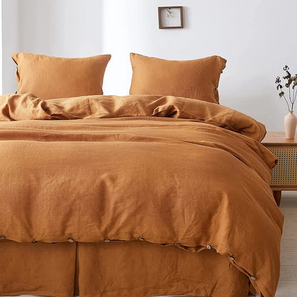 OEKO-TEX 100% Linen  Bedding Set with Coconut Button