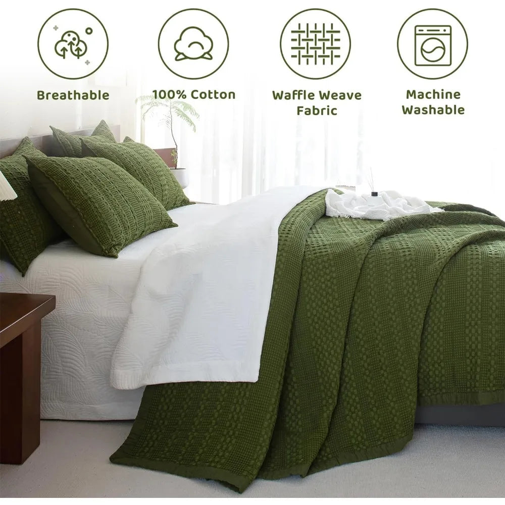 The Olive Retreat Waffle Quilt Coverlet Set