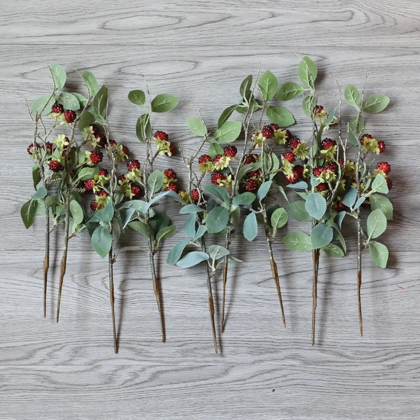 Artificial Raspberry Branch with Leaves
