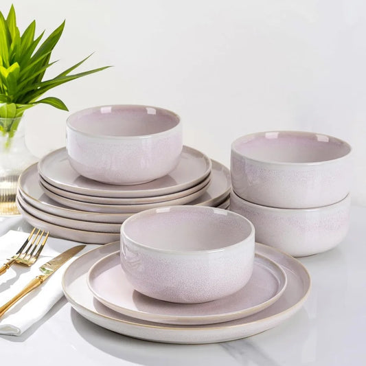 BlushAura Ceramica™ 12-Piece Dinnerware Set