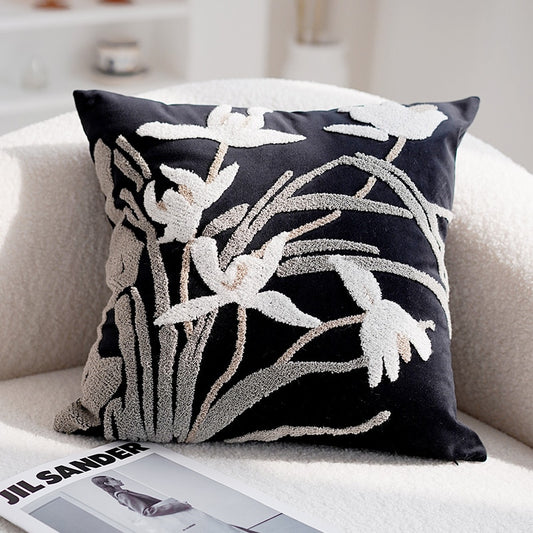 Embroidered Orchid Pillow Cover