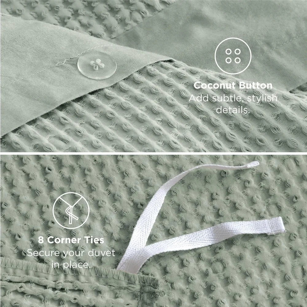 Sage Haven Cotton Waffle Queen Duvet Cover