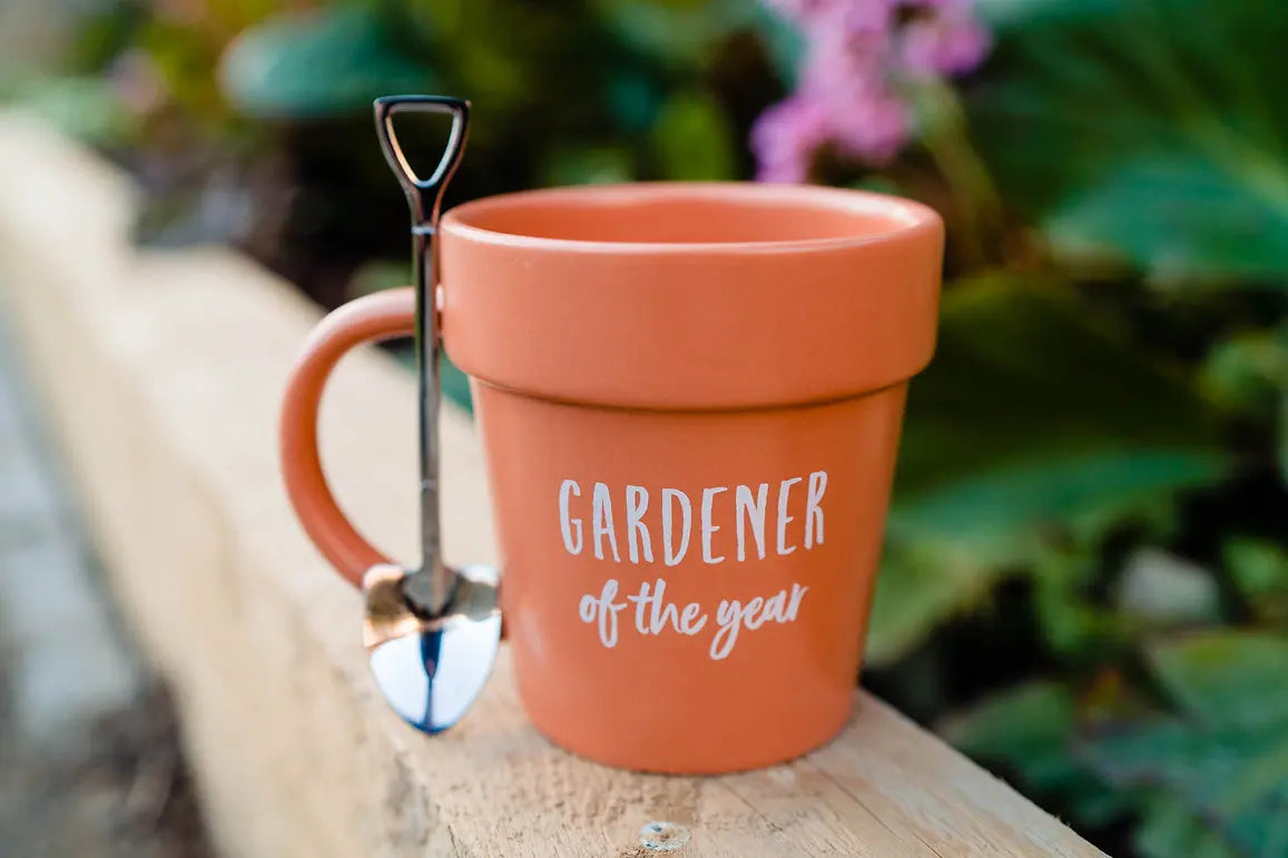 Gardener Of The Year Plant Pot Mug with Shovel Spoon
