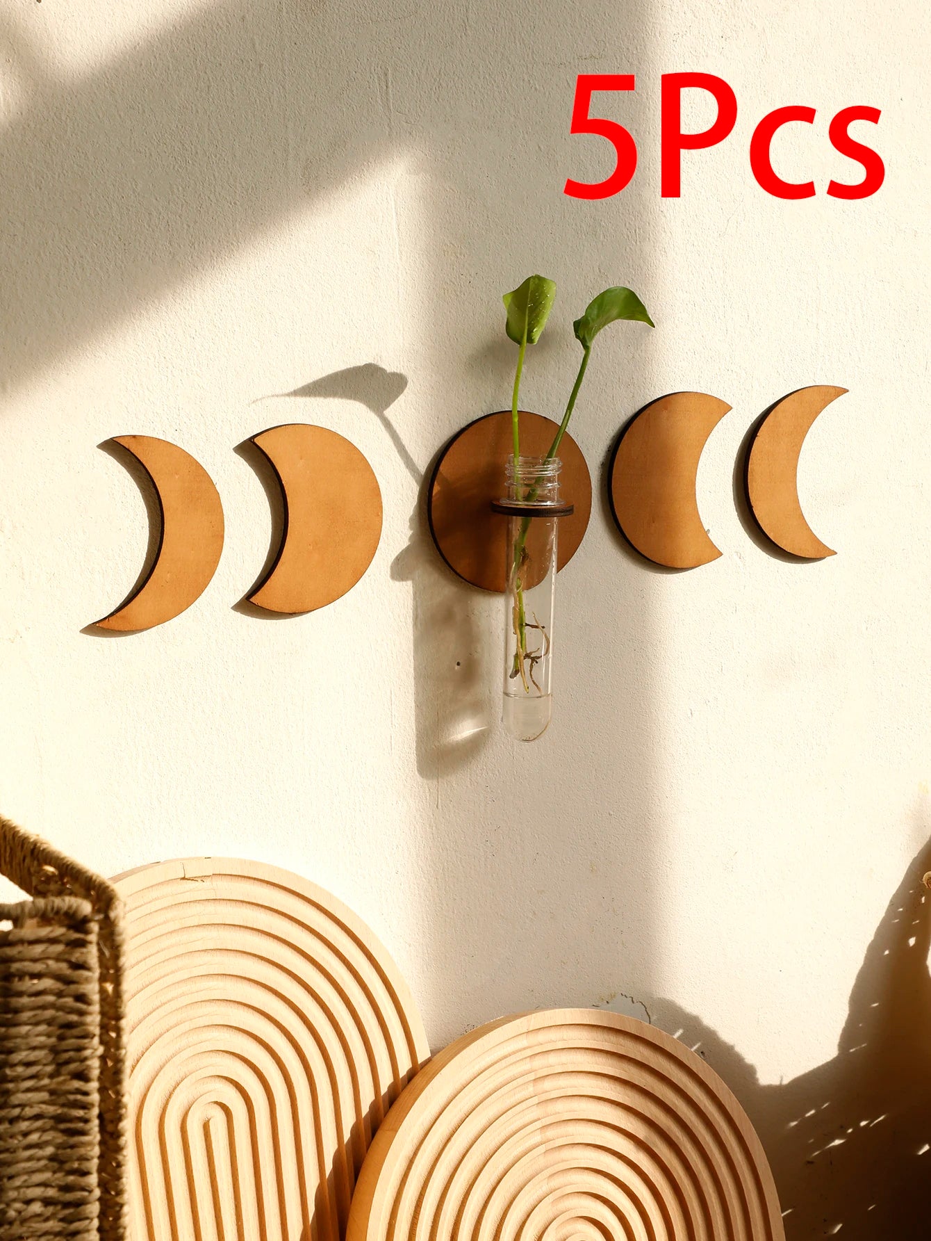 Moon Phase Wall Hanging with Glass Vase