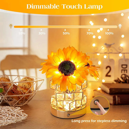 Golden Sunflower Crystal Lamp