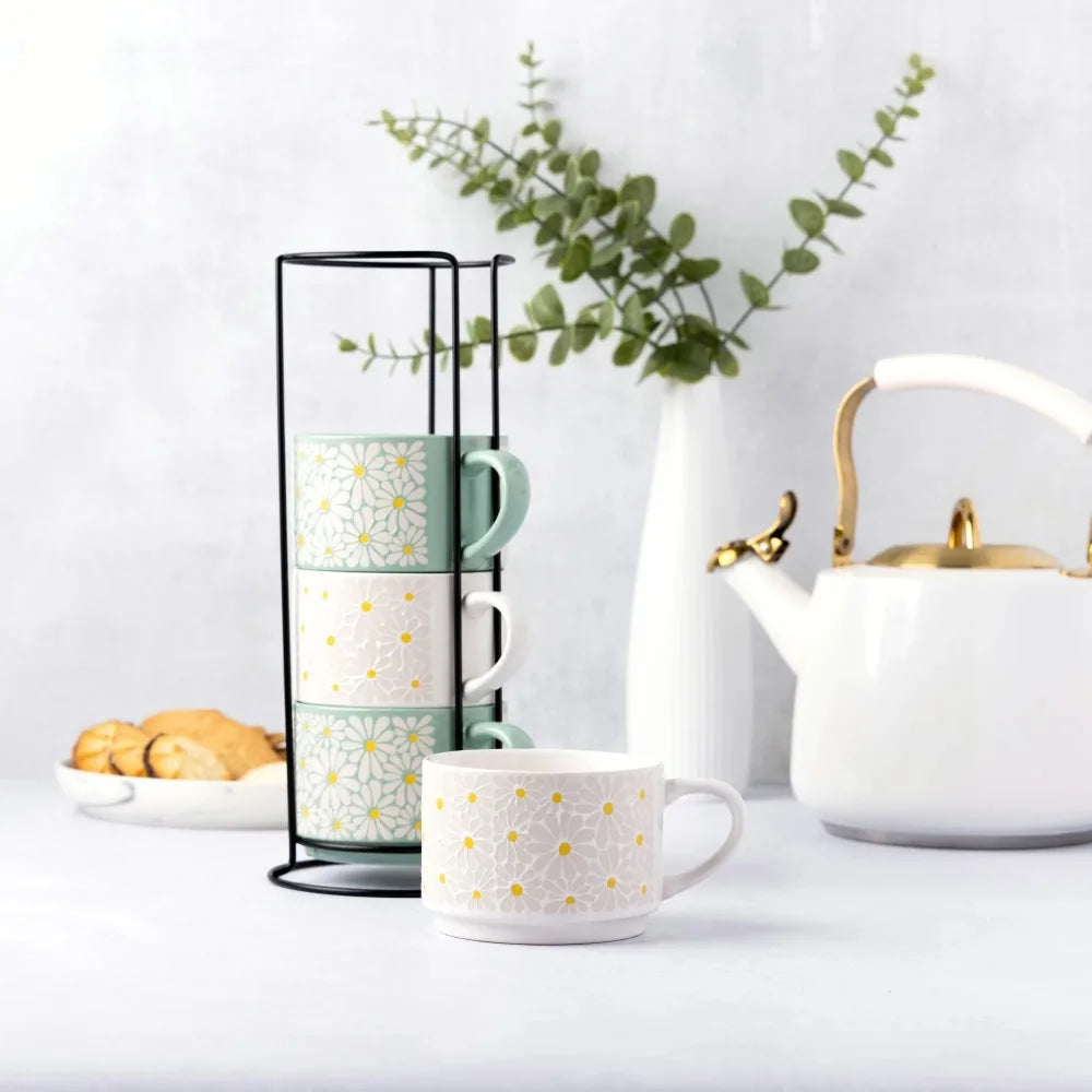 MeadowBloom Stacking Floral Mug Set (4-Piece)