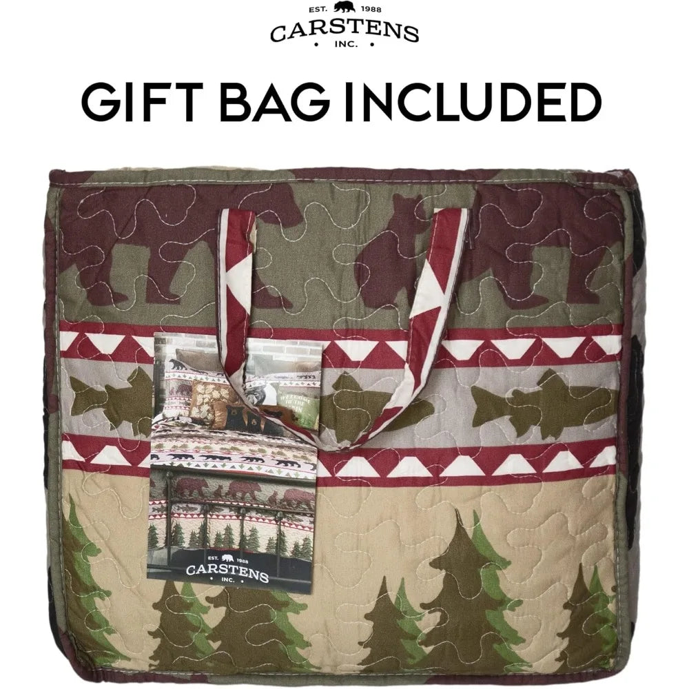 Rustic Bear Stripe 3-Piece Microfiber Quilt Set