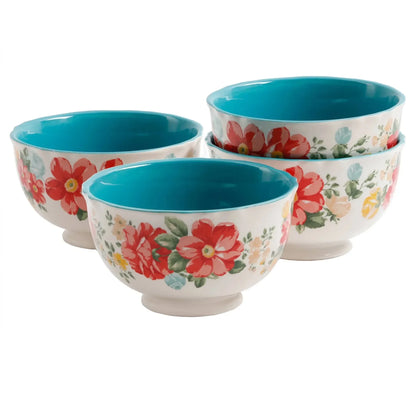 Teal Garden Vintage Footed Bowl Set of 4