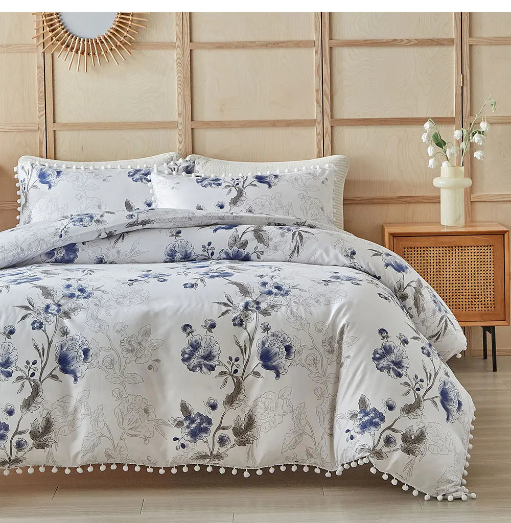 Moonlit Blossom Pom-Pom Duvet Set