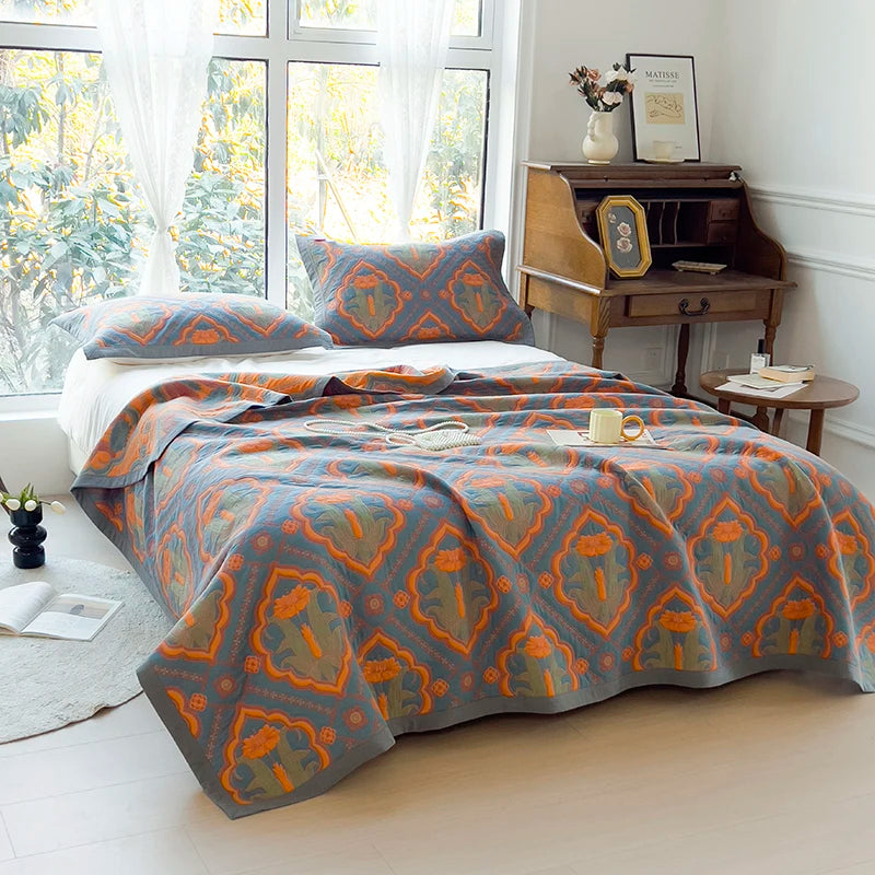 Vintage Geometric Floral Bedspread