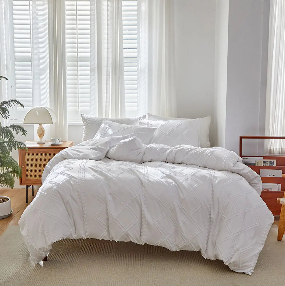 Midnight Grid Textured Boho Duvet Set