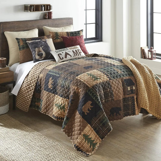 Brown Bear Cabin Lodge 3-Piece Quilt Set