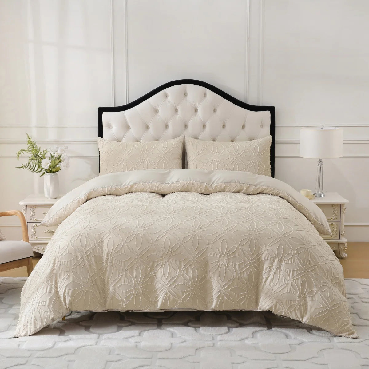 Floral Embroidery Tufted Boho Bedding Set