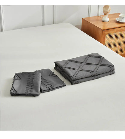 Midnight Grid Textured Boho Duvet Set