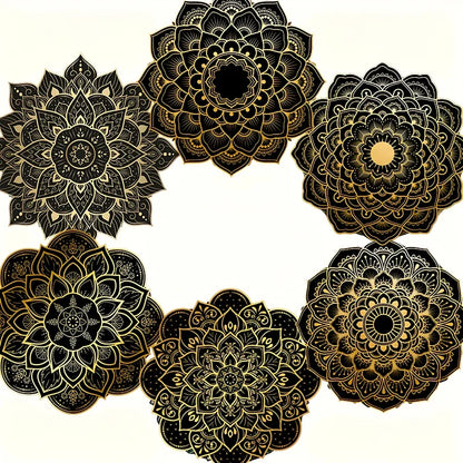 Set of 6 Black and Gold Mandala Coasters