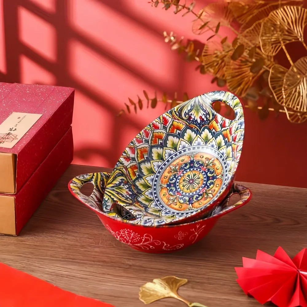 Bohemian Mandala Ceramic Serving Bowls