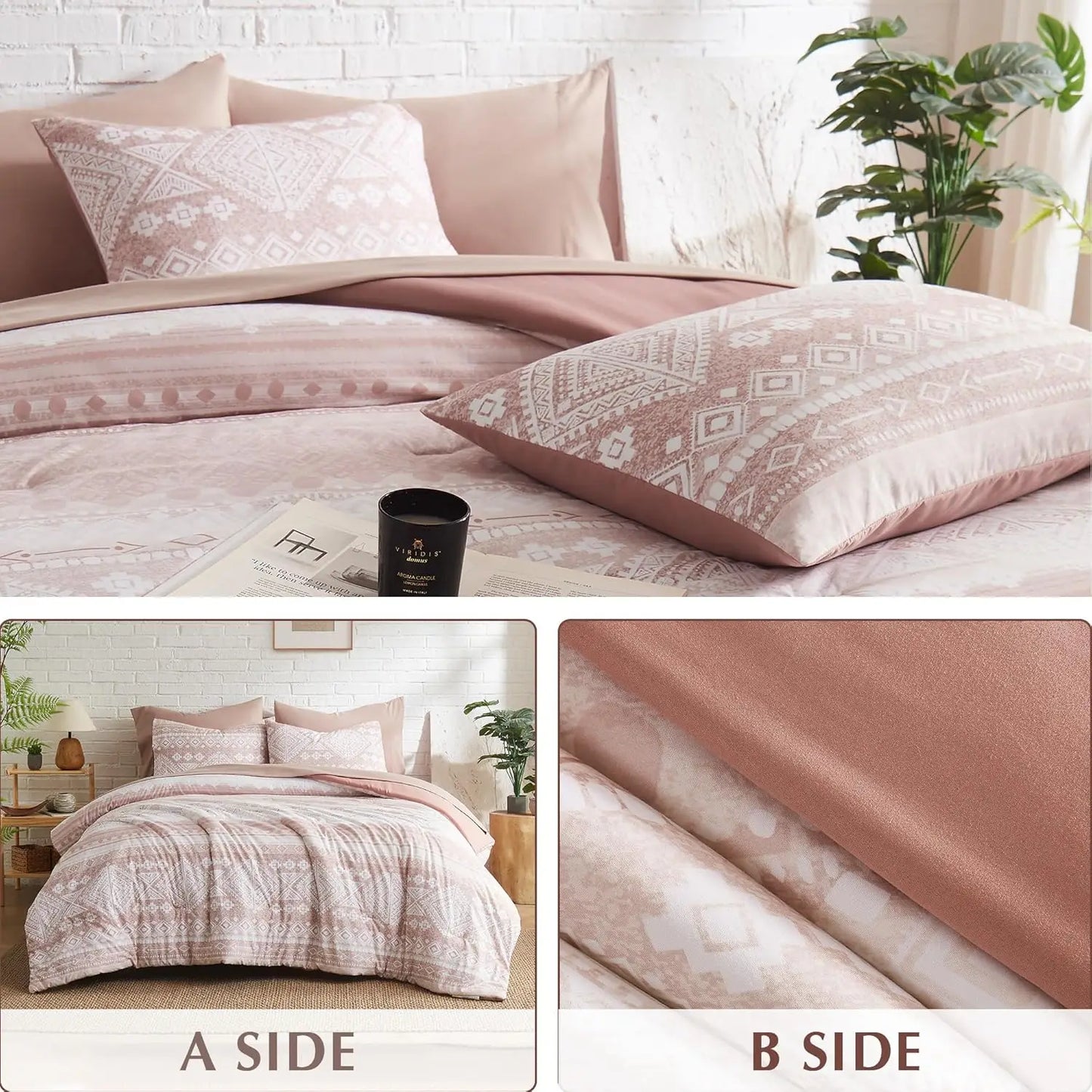 Reversible Blush Aztec Haven 7-Piece Queen Comforter Set