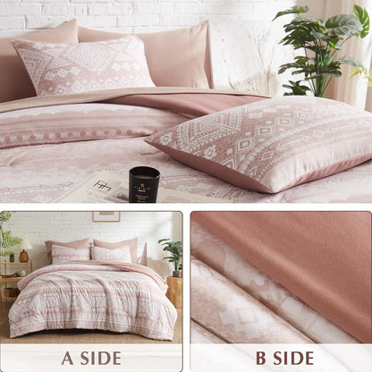 Reversible Blush Aztec Haven 7-Piece Queen Comforter Set