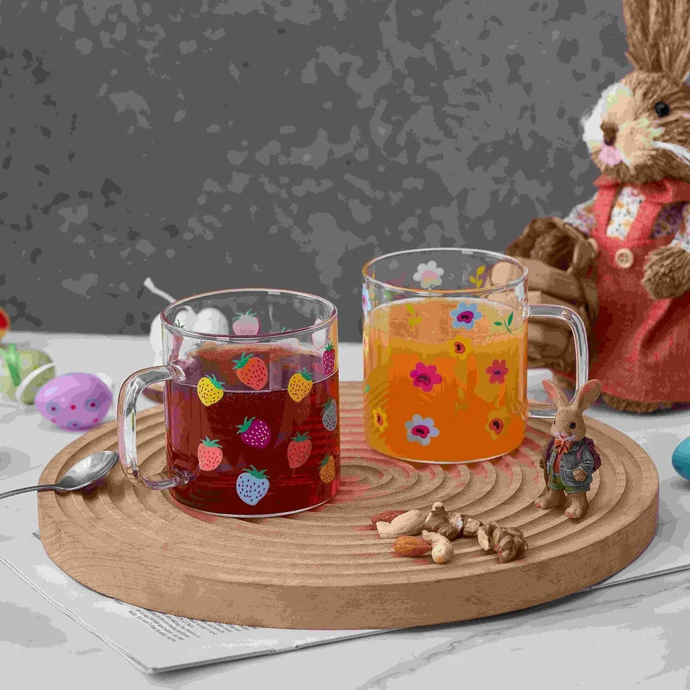 BerryBloom Floral Glass Mug Set (4-Piece)