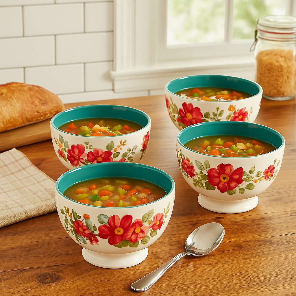 Teal Garden Vintage Footed Bowl Set of 4