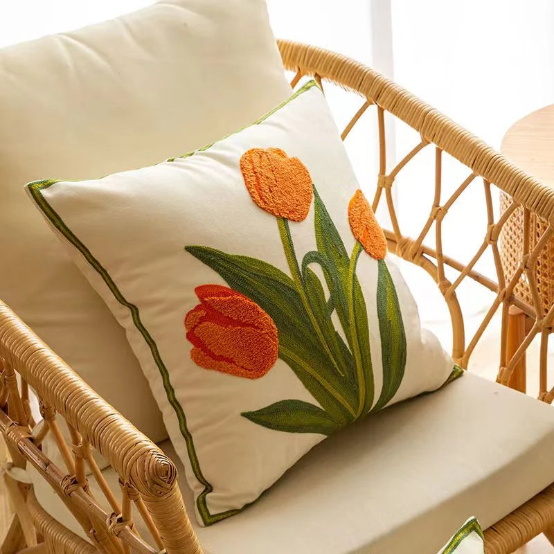 Embordered Tulips Pillow Cover