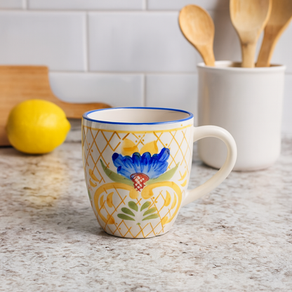 Tuscan Bloom Hand-Painted Stoneware Coffee Mug Set of 4