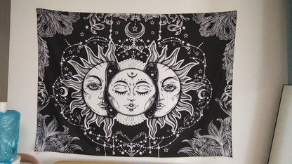 White And Black Sun Moon Tapestry