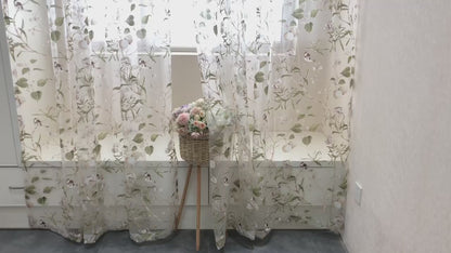 Transparent Tulle Curtains with Floral Birds Patterns