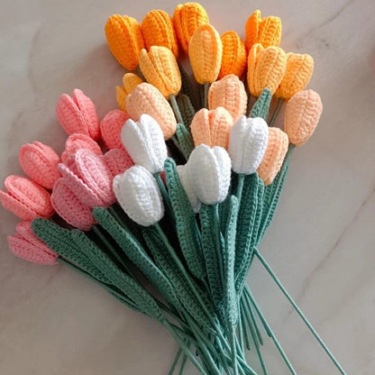 10pcs Hand-knitted Crochet Tulip Flowers Blackbrdstore