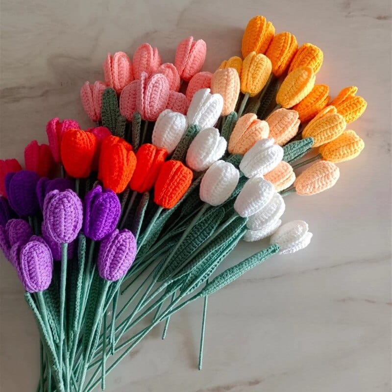 10pcs Hand-knitted Crochet Tulip Flowers Blackbrdstore