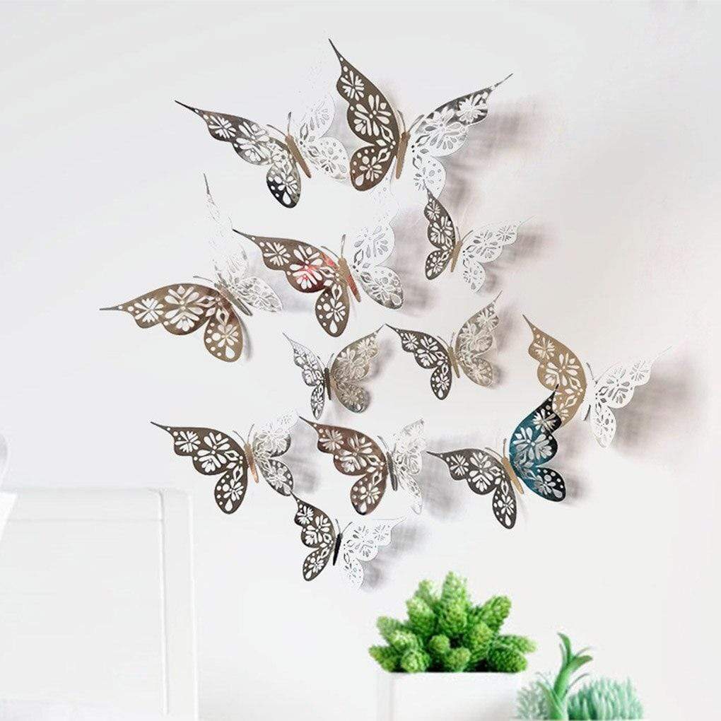 12Pcs/Set Hollow Out Paper Butterfly Stickers Blackbrdstore