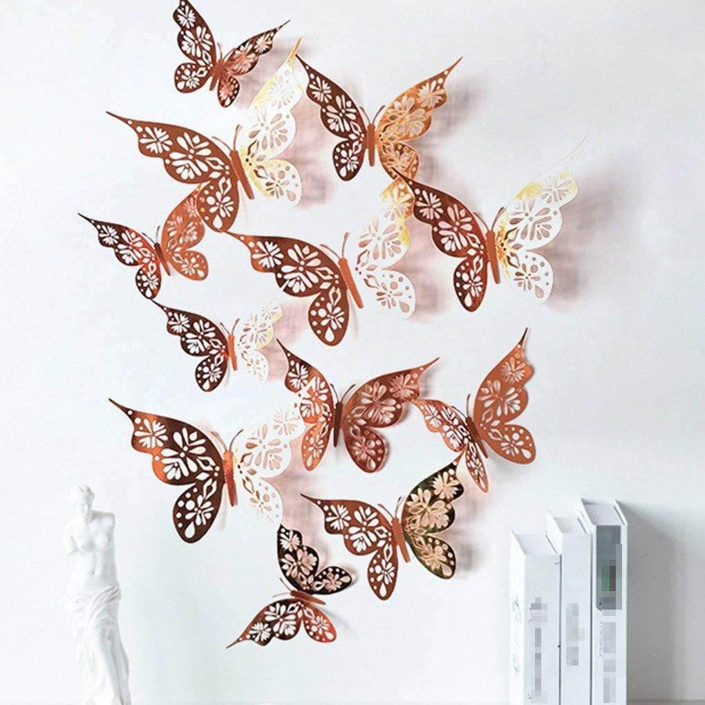 12Pcs/Set Hollow Out Paper Butterfly Stickers Blackbrdstore